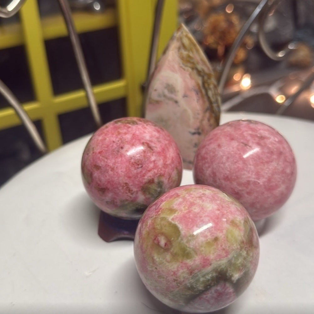 Pink and Green Decorative Stone Sphere Set